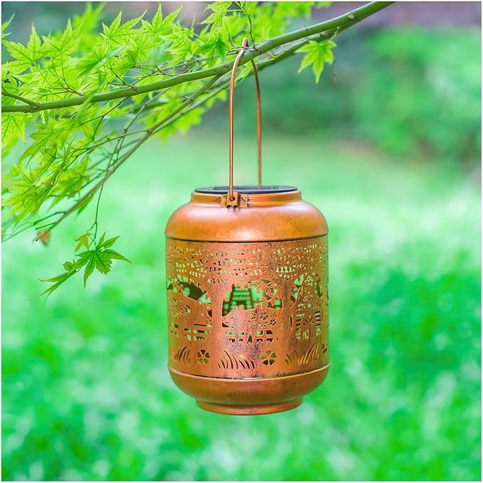 Pig Solar Lanterns Outdoor Waterproof Hanging Solar Lights Pig Gifts for Women Men Mom Metal Decorative LED Outdoor Lanterns for Patio, Lawn, Landscape, Garden Decor, Yard Decorations