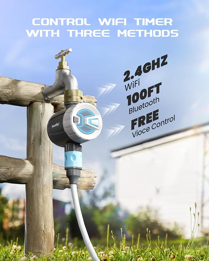 RAINPOINT WiFi Sprinkler Timer Water Timer, Brass Inlet Smart Hose Faucet Timer, Automatic Irrigation System Controller for Yard Watering, APP Control via 2.4Ghz WiFi and Bluetooth (V2, 2025 Release)