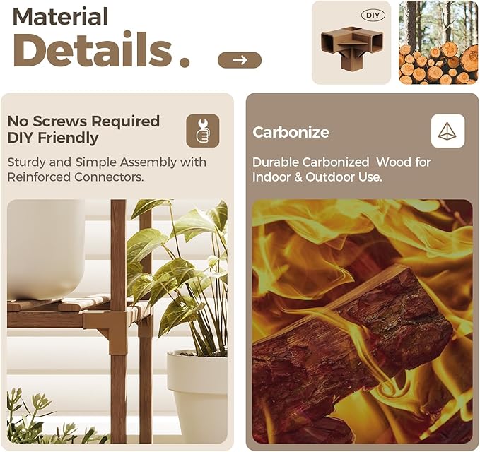 Bamworld Plant Stand Indoor Outdoor Large Plant Shelf Tall Hanging Plant Holder Wood Flower Stand for Window Living Room Garden Balcony Home Decor Flower Patio 3 Tiers