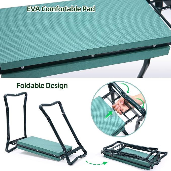 Ohuhu Garden Kneeler and Seat Heavy Duty, Upgraded Gardening Stool with Thicker and Wider EVA Foam Kneeling Pad Foldable Garden Bench with 2 Large Tools Pouches, Gifts for Women Men Seniors Gardener