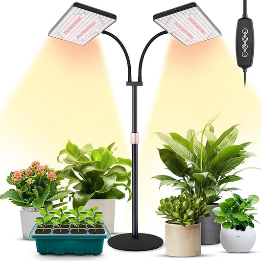 2024 Upgraded Desk Grow Lights for Indoor Plants, Dual-Head 428 LED Tabletop Full Spectrum Grow Light, with 3/6/12H Timer, 6 Brightness Levels, 3 Lighting Modes, Height Adjustable for 10-26 inches