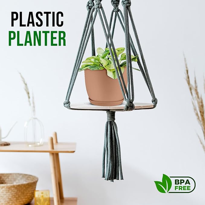 Planter Pots with Drainage Holes - Lightweight, Durable, and Space-Saving Pots for Indoor and Outdoor - Versatile Functionality, Simple Modern Design, Set of 5 Plastic Planter Pots - Pink