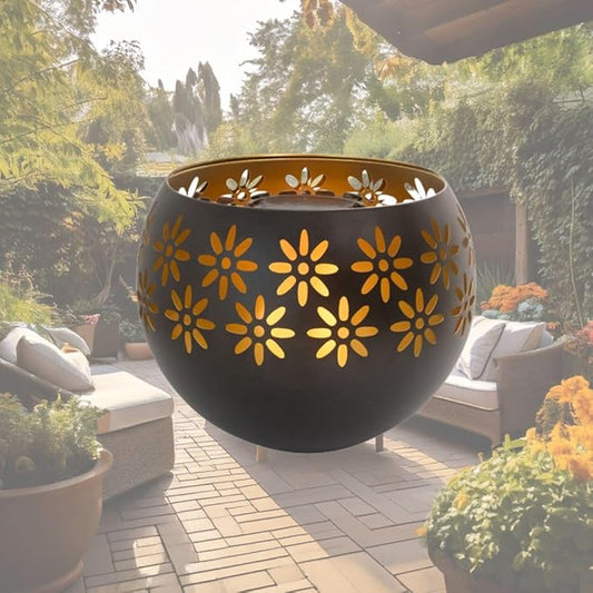 Original Solar Fire Bowl 8” (1-Pack) – Decorative Metal Solar Patio Light with Flickering Flame, Waterproof Dusk-to-Dawn Garden Lantern in Matte Black