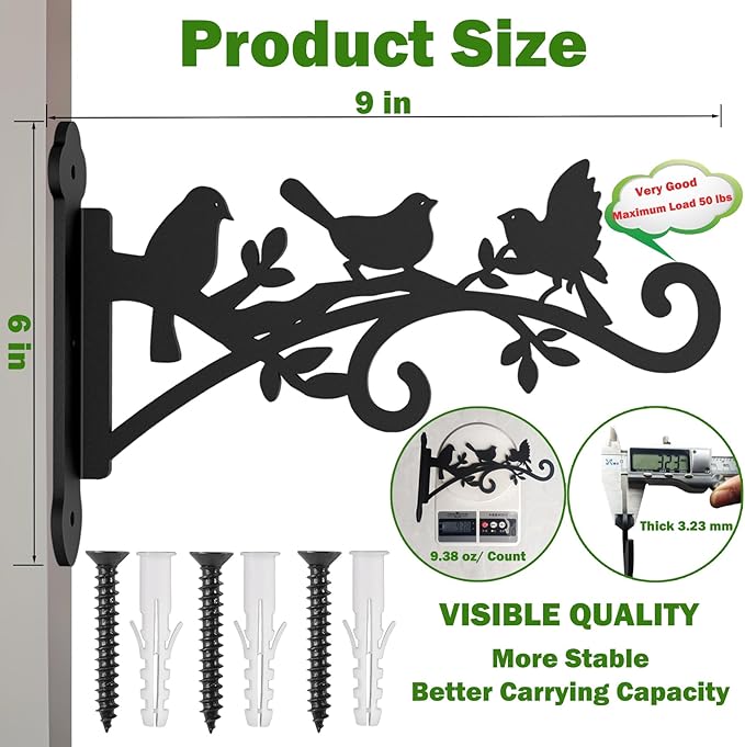 4 Pack Wall Plant Hanger,9 in Heavy Duty Hanging Plant Bracket,Metal Plant Hooks for Outdoor or Indo or Hanging Flower Baskets,Solar Lanterns,Bird Feeder