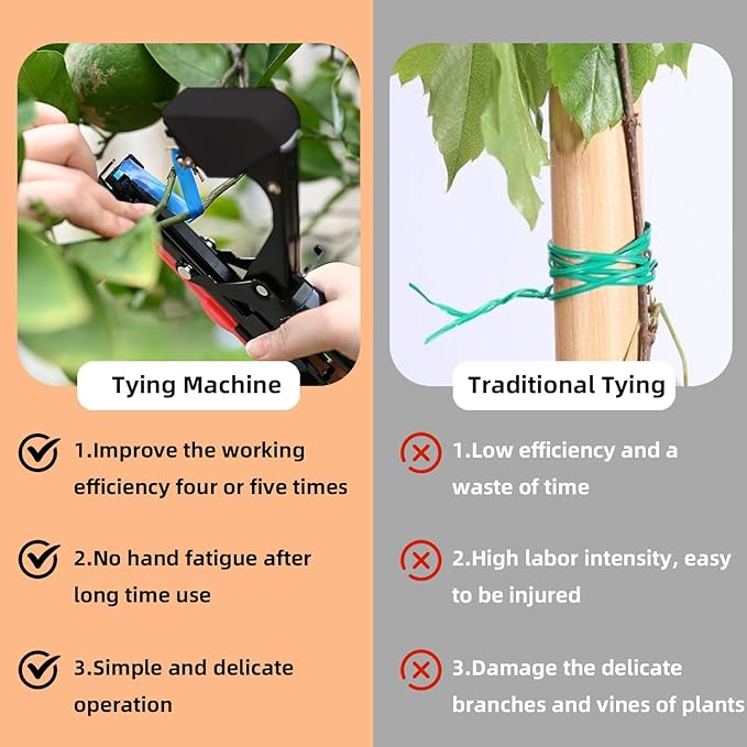SUCA Plant Tying Machine, Plant Tape Cattle Panels for Garden,Plant Vine Tying Tool with 10000pcs Staples 21 Rolls Tape Plant Tape Gun for Grapes,Tapener (tapetool set1pcs), Red