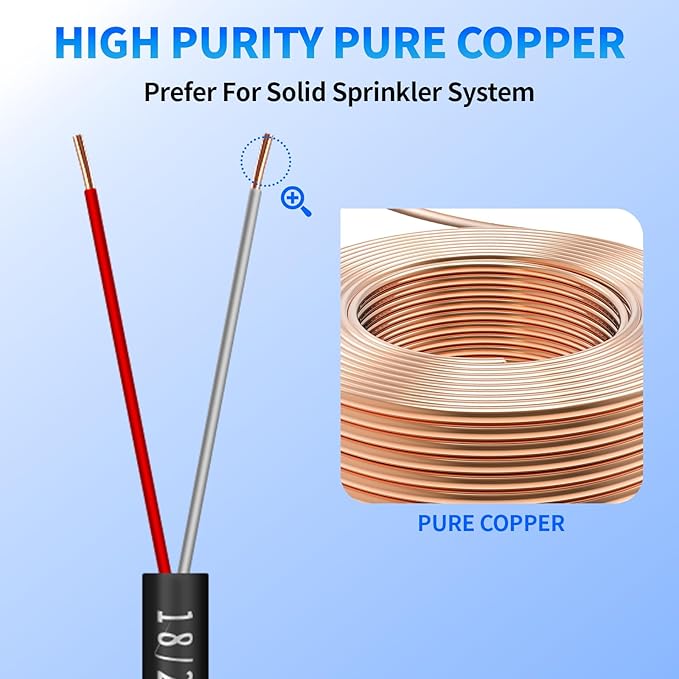 18/2 Solid Sprinkler System Wire 100ft, 18 Gauge Irrigation Wires PVC Jacket Sprinkler Cable for Underground Irrigation Valves Field Central Control System