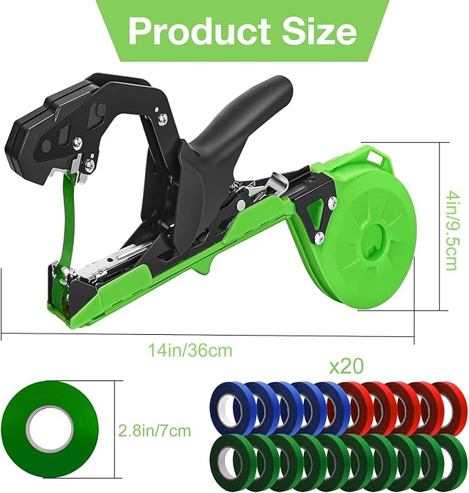 Plant Tying Machine with 20 Rolls Tape,Upgraded Plant Tapener,Quickly Garden Tape Tool,Plant Tape Gun,Vine Tying Tape with 10000pcs Staples Vineyard Garden Tools Set for Grapes, Raspberries, Tomatoes