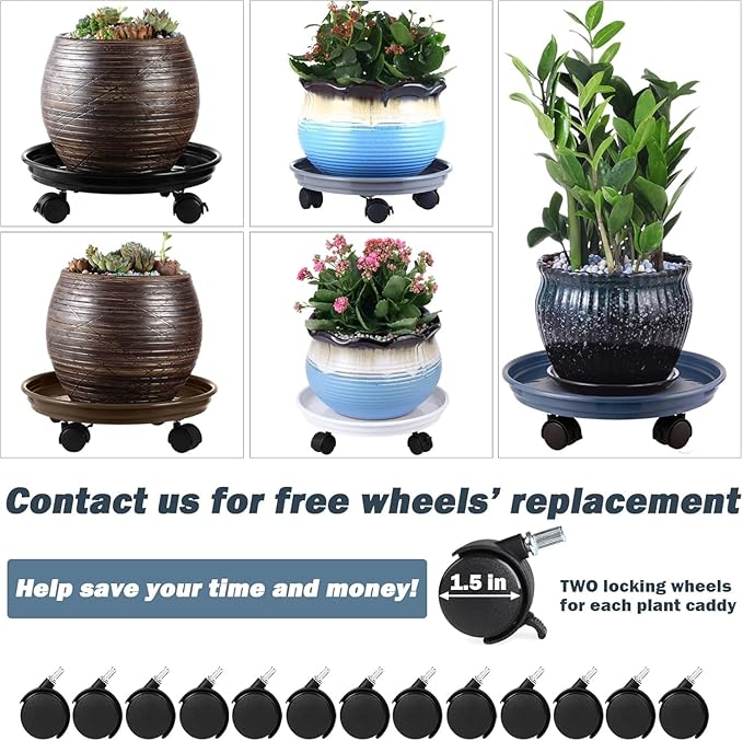 7 Packs Plant Caddy with Wheels 11.8" Plastic Rolling Plant Stands Heavy-duty Plant Dolly with Casters Indoor Outdoor Wheeled Plant Roller Base Large Planter Saucers Plant Mover