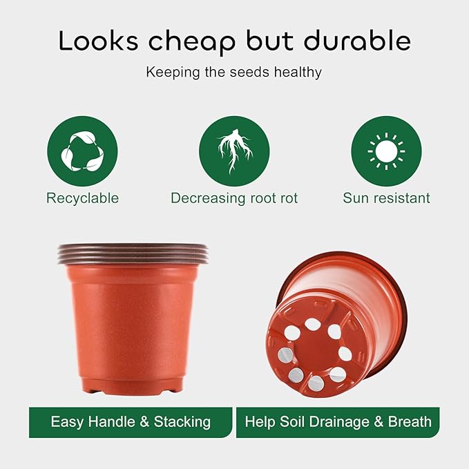 GROWNEER Nursery Pots 120 Pcs 4 Inch Plastic Plant Pot with 15 Pcs Plant Labels, Small Seed Starter Set Flower Planter Seedling Pots Grow Container for Indoor Outdoor Garden Transplant