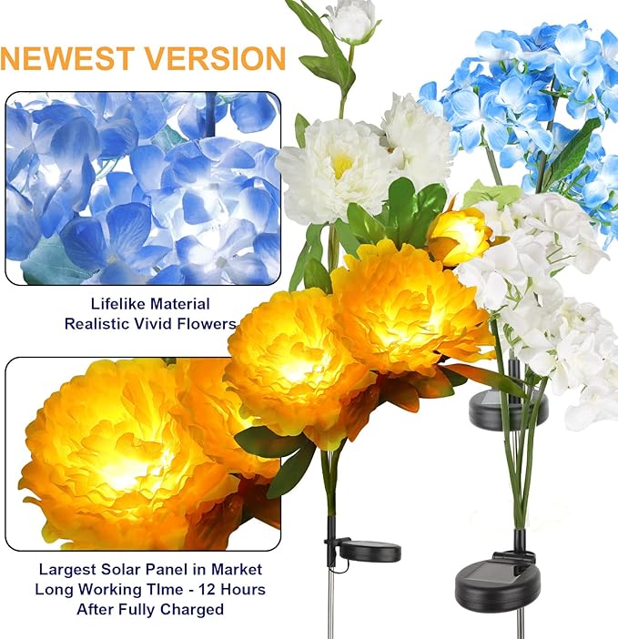 Outdoor Solar Garden Decorations,Solar Flower Lights for Outside Garden Yard Decorative Solar Powered Plant Lights Waterproof Led Flowers for Yard Porch Patio Garden Decor,Hydrangea Flowers