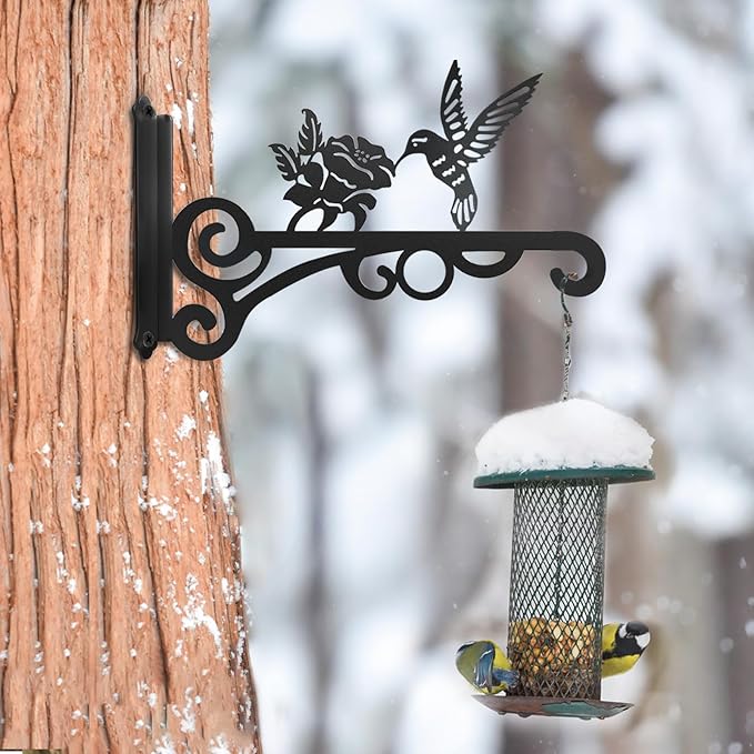 2-Pack 10 Inch Aesthetic Plant Hangers Outdoor – Metal Hanging Plant Bracket with Beautiful Hummingbird Pattern – Heavy Duty Plant Hooks for Hanging Plants, Bird Feeder, Wind Chime, Lantern