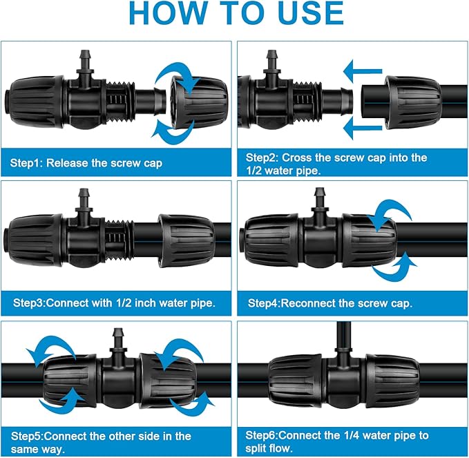 1/2 to 1/4 Drip Irrigation Fittings,25Pack Barbed Tee 1/2 inch Drip Irrigation Tubing (1/2" ID x0.6-0.63" OD) 16mm to 1/4 inch Irrigation Tube Fitting Anti-Drop Barbed Connectors