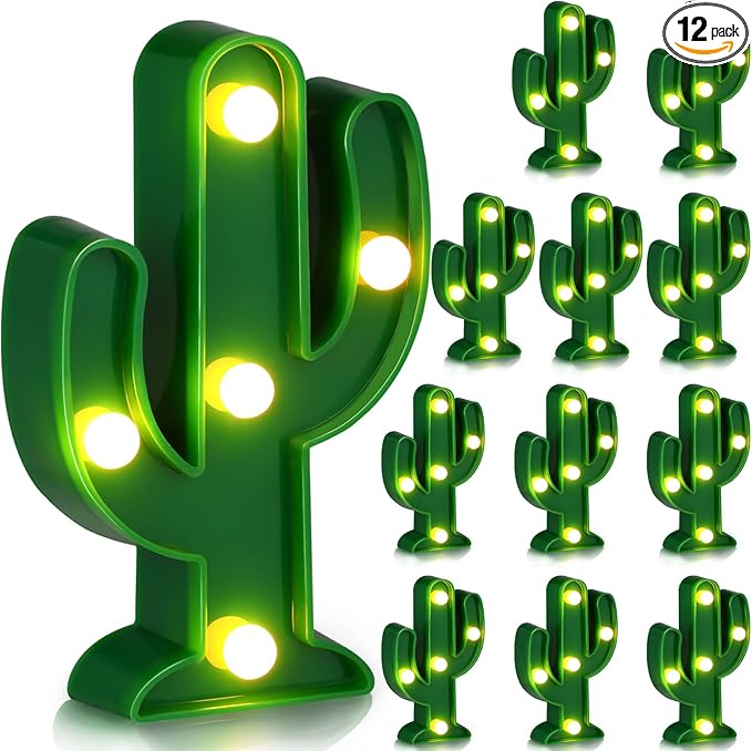 Kathfly 12 Pieces Western Party Decor Cactus Light Centerpieces Mexican Fiesta Party Decorations Night LED Tabletop Lamp Cactus Cute Mini Light for Bedroom Garden Home Cinco De Mayo Gift