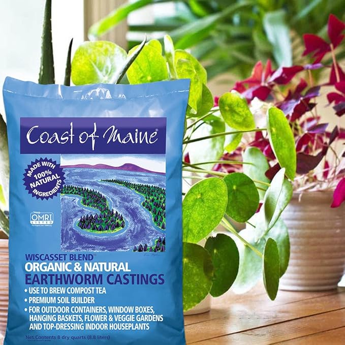 Coast of Maine Wiscasset Blend (8qt) Organic and Natural Earthworm Castings, Premium Soil Builder, to Brew Compost Tea