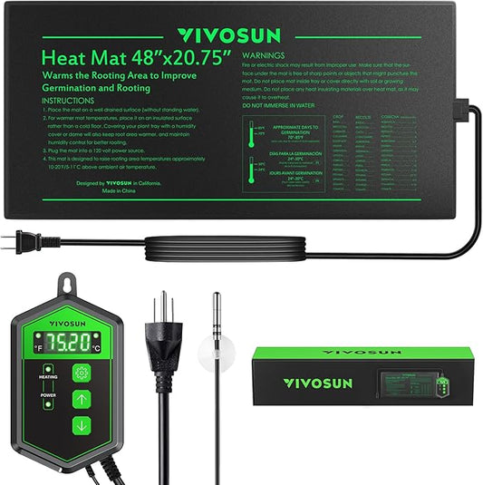 VIVOSUN 48" x 20.75" Seedling Heat Mat and Digital Thermostat Combo Set, UL & MET-Certified Warm Hydroponic Heating Pad for Germination, Indoor Gardening, Greenhouse