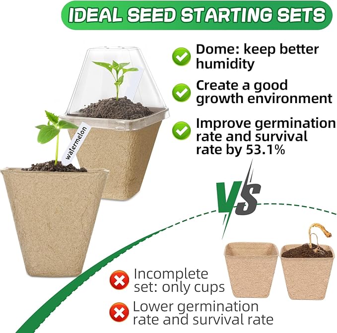 Aulock 36 Sets Plant Nursery Pots with Humidity Dome - 3in Biodegradable Seed Starting Pots, Square Peat Pots with 100 Labels for Garden Flowers Herbs Vegetables Seedlings