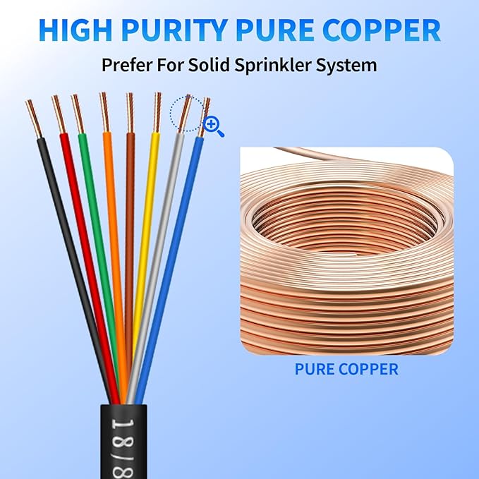 18/8 Solid Sprinkler System Wire 100ft, 18 Gauge Irrigation Wires PVC Jacket Sprinkler Cable for Underground Irrigation Valves Field Central Control System