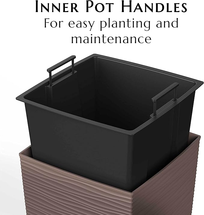 Mueller M-Resin Heavy Duty Tall Planter, Indoor/Outdoor Grande Plant, Tree, Flower Pot, 2-Piece Set, 24”, Modern Design, Built-in Drainage, Mocha