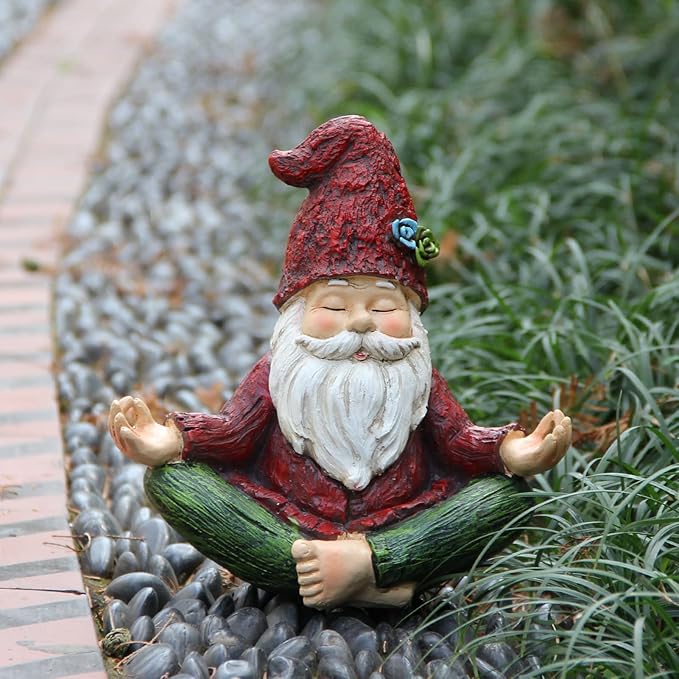 Outdoor Garden gnomes statue yoga - Gnomes statue in yoga pose for garden decor,Yoga gnomes garden statues with solar lights for outdoor decoration,Garden sculptures and statues for patio lawn yard