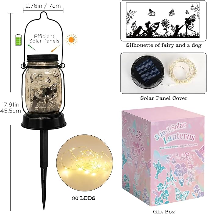 Kyoryuger Solar Lanterns Dog Solar Lights Outdoor Gifts for Women Men Dog Lovers Gifts Decorative Hanging Dog Lanterns with Stake for Yard Lawn Garden Decor Waterproof LED Dog Light