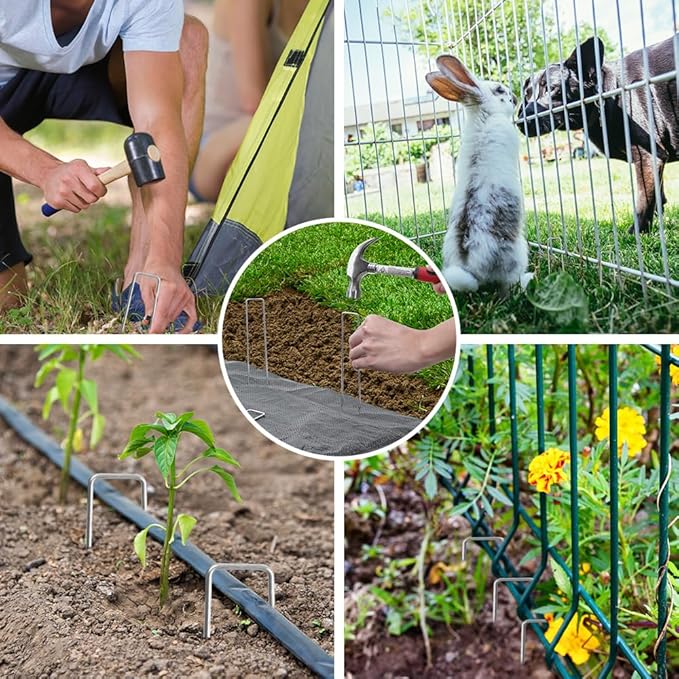 HongWay 120 Pack 6 Inch Landscape Staples 11 Gauge Garden Staples, Galvanized Garden Stakes U-Shaped Sod Pins, Lawn Yard Ground Fence Stakes for Anchoring Landscaping Fabric Irrigation Tubing