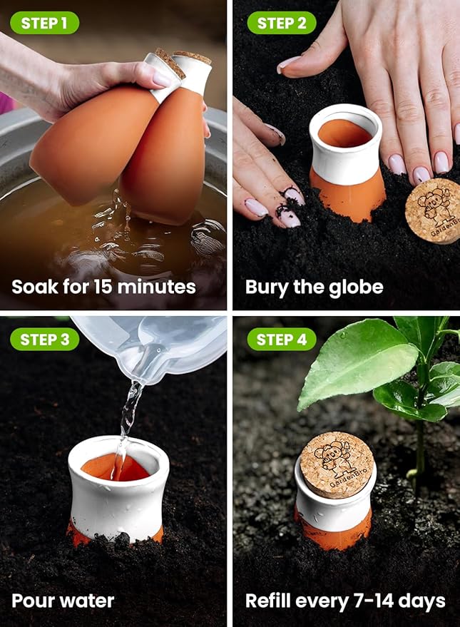 4 Pcs Ollas Terracotta Watering Pots Large- 14 Oz Self Watering Planter Insert Olla Watering System for 1-Week Easy to Refill - Clay Plant Watering Globes for Outdoor & Indoor Plants [4, White]