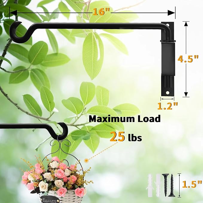 Bird Feeder Hanger,Hummingbird Feeder Hanger,Bird Feeder Hangers for Outside,Plant Hangers Indoor Wall Mount,Hanging Basket Hooks,Plant Hooks & Hangers,45°~180° Rotatable,16 Inch 4 Pack