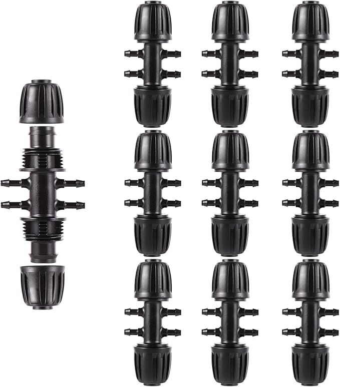 Barbed Tee 1/2 Inch to 1/4 Inch Irrigation Tube Fittings for (1/2'' ID x 0.60''-0.63'' OD) 16mm Drip Tubing Anti-Drop Barbed Connectors,6-Way-10 Pcs