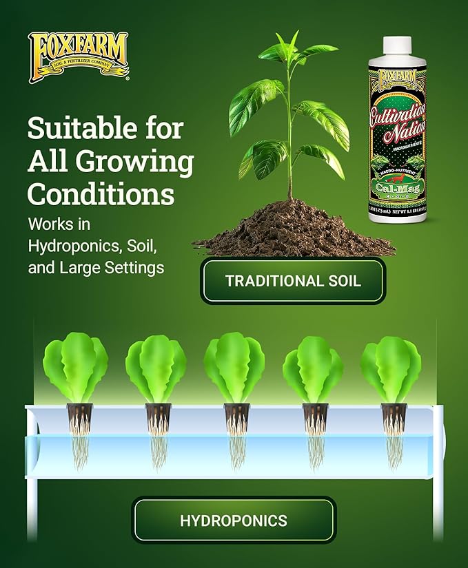 Fox Farm Cultivation Nation Cal-Mag Supplement - Formula with 3% Calcium & 1% Magnesium for Flowering & Fruiting, Ideal for Hydroponics, Soil, & All Growing Environment, NPK 4-0-0 (1 Pint)