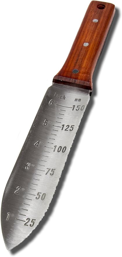 Garden Guru Hori Hori Gardening Knife for Weeding, Digging, Pruning, and Cultivating - Stainless Steel Full Tang Blade | Marks for Measuring Planting Depth
