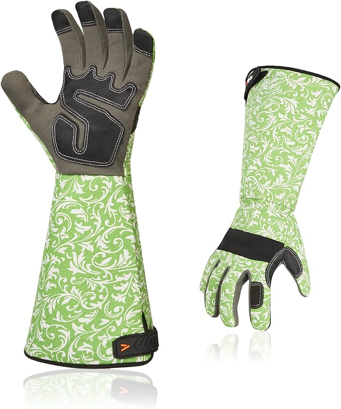 Vgo... 1 Pair Gardening Gloves Ladies,Safety Work Gloves,Long Sleeves Gauntlet,Puncture Proof,Touchscreen(Size L,Green,AL6608-FM)