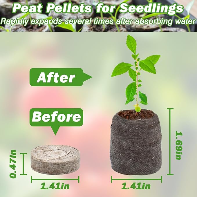 ZeeDix 200 Pcs (36mm) Peat Pellets for Seedlings, Compressed Seed Starting Plugs Pallet Potting Soil Block, Seed Starter Pellets Soil Pods for Planting Flowers, Herbs and Vegetables