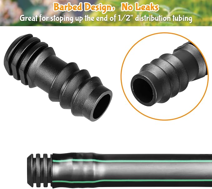 1/2" Drip Irrigation End Plug：13mm ID Barbed End Cap Irrigation Fittings for 1/2 Inch Irrigation Tubing (0.520"ID-0.640" OD) Drip Line Goof Plug Connector for Garden Irrigation System（15 Pack）