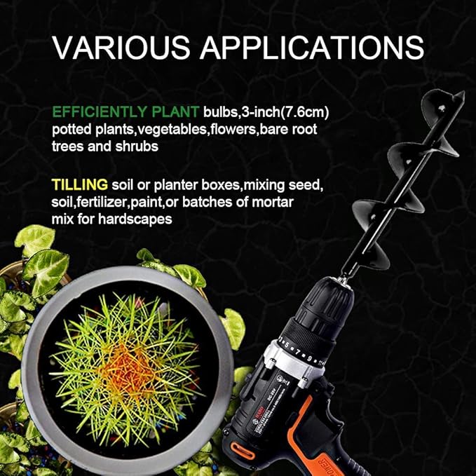 ERYTLLY Bulb Planter, Auger Spiral, Garden Planter Tool 3 x 24 Inch,Rapid Umbrella Hole Digger for Planting Bulb Seedlings Bedding Tulips, and Digging Weeds Roots