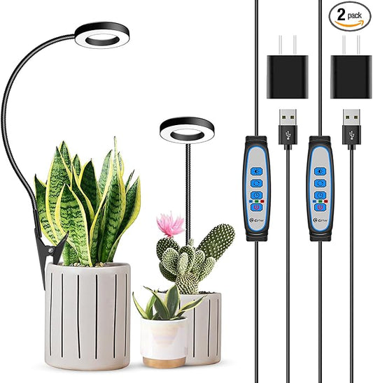 Grow Light, Clip on Light for Plants Indoor, Full Spectrum Grow Lights for Indoor Plants 2 Pack, Halo LED Grow Light 2 Installation Options with 6/12/16H Timer, 5 Dimmable, 3 Modes