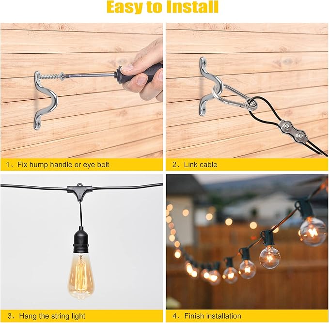 String Light Hanging Kit Outdoor Lighting Hanging Kit with 250 Ft Black Coated Wire Cable, Turnbuckle, Hooks and Enough Outdoor Accessories for Outside, Patio, Garden