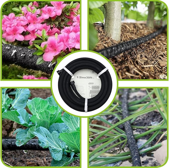 Short Soaker Hose 15ft - Garden Rubber Soaking Drip Hoses 5/8" Saving 70% Water Garden Hose, Drip Irrigation Round Hose for Lawn Yard, flower beds