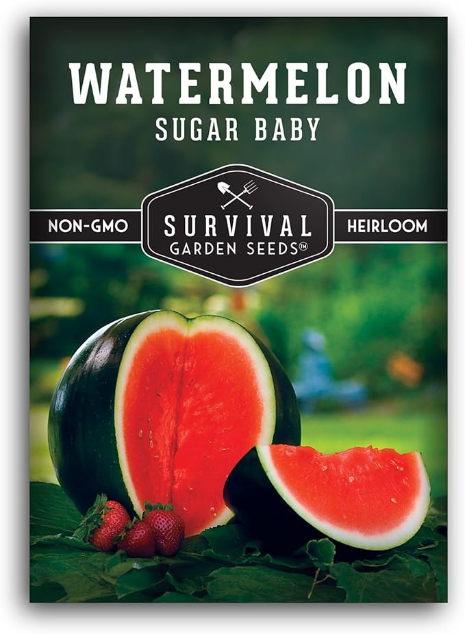 Survival Garden Seeds - Sugar Baby Watermelon Seed for Planting - Packet with Instructions to Plant and Grow Little Round Watermelons in Your Home Vegetable Garden - Non-GMO Heirloom Variety