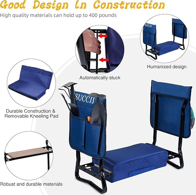 Garden Kneeler and Seat Heavy Duty,Gardening Stools and Seats for Seniors,Garden Seat and Kneeler Foldable Kneeling Bench with 2 Tool Pouches,Extra Wide Garden Bench for Kneeling and Sitting