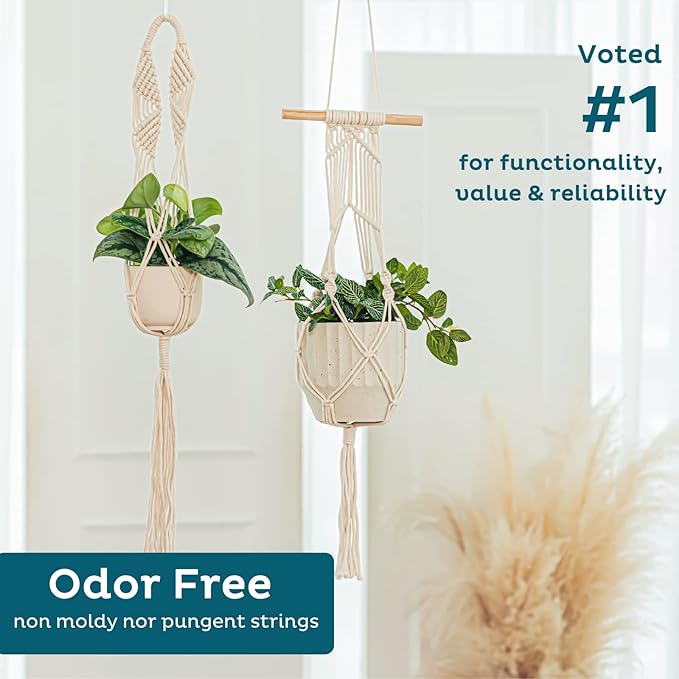 Nook Theory 6-Pack Macrame Plant Hanger - 12 Ceiling Hooks - Plant Hanger Indoor - Hanging Plant Holder - Hanging Planters for Indoor Plants - Boho Plant Hanger - Plant Hangers Indoor (Cream)