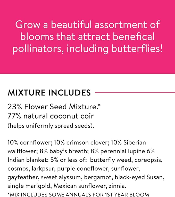 Burpee Wildflower Mix Monarch Sanctuary Seeds | 25,000 Non-GMO Seeds, 3 Types of Butterfly Weed Plus Cornflower, Lupine, Echinacea, and More | Pollinator Garden Attracts Monarch Butterflies