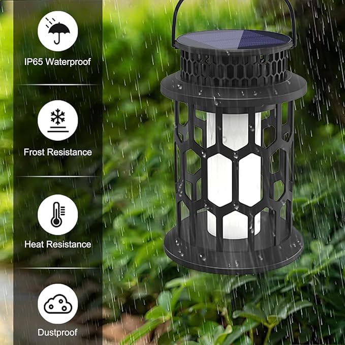Solar Lights for Outside, Upgraded Solar Lanterns Flickering Flame Outdoor Waterproof Hanging Lanterns Decorative Solar Powered Outdoor Lighting LED Flame Garden Lights for Patio Deck Yard, 2 Packs