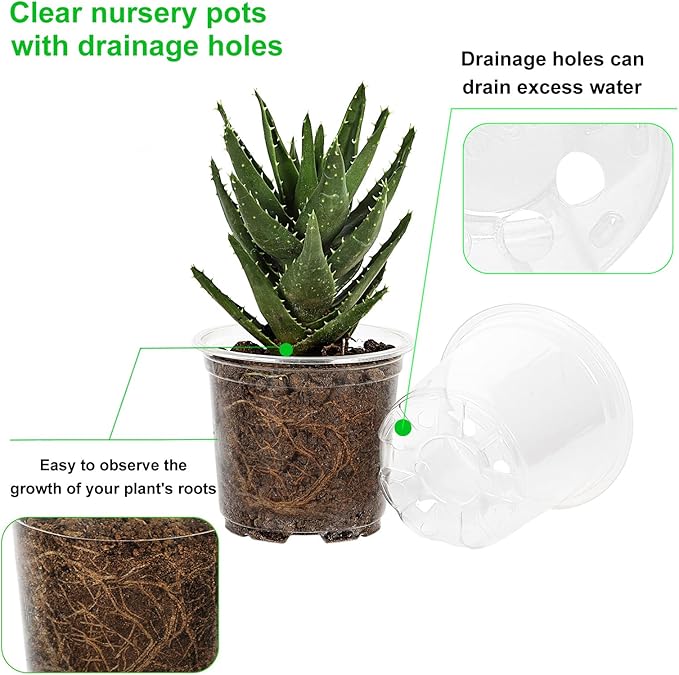 JERIA 30 Pack 6/5/4Inch Clear Nursery Pots with Drainage Holes, Clear Plant Pot for Planting, Transparent Plastic Plant Pots,Durable Seed Starting Pot for Succulents