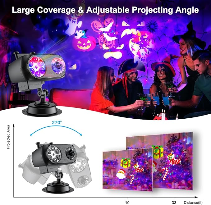 LED Projector Lights, Easter Decor Outdoor&Indoor Rotatable Lamp, Halloween Christmas Projector with 10 Themes, Waterproof Landscape Decorative Lighting Garden Party New Year Xmas