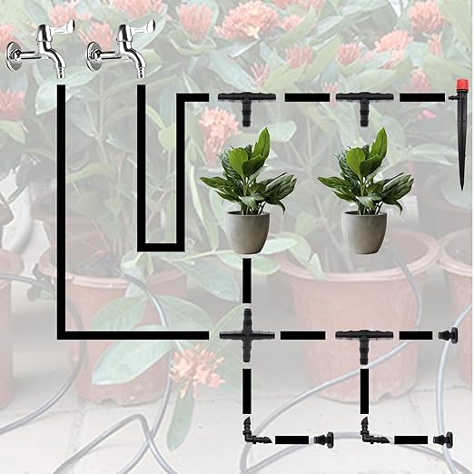 100FT 1/4" Drip Irrigation System Kit, Automatic Watering System, DIY Automatic Irrigation Equipment Set for Greenhouse, Garden, Yard, Lawn Q-064-set