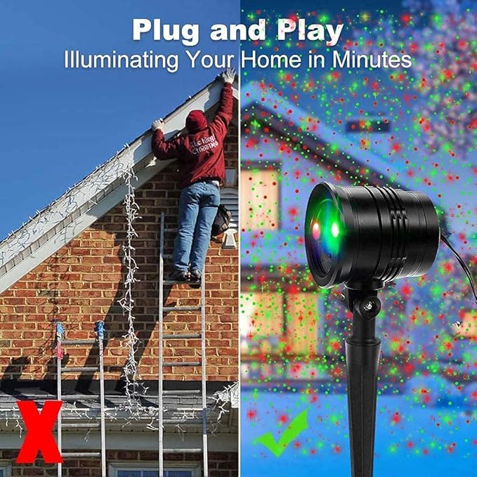 Christmas Projector Lights Outdoor, Waterproof Christmas Laser Lights Landscape Spotlight Decorative Stage Lights with Red and Green Xmas Patterns for Party Garden Patio Wall Ceiling Floor