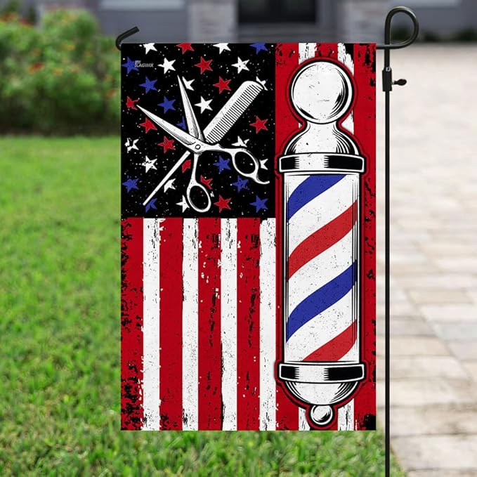 FLAGWIX Barbershop Flag, Barber American Flag - 4th of July Decorations for Home, Inside, Outside, House Flag (29.5" X 39.5") - USA House Garden Flags Premium Polyester, Decorative Outdoor Flags