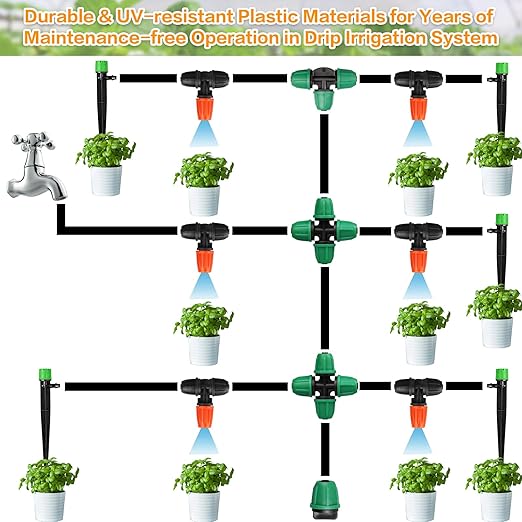 Upgraded Three-Way Atomizing Nozzle for 1/4 Inch Irrigation Tubing, 24 Pcs Adjustable Micro Spray Irrigation Emitters with Integrated 1/4 Inch Tee Fittings for Misting Watering System