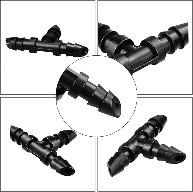 70 Pack Drip Irrigation Barbed Tee Fittings,Barbed Connector Fits Universal 1/4" Drip Tubing, Barbed T Connectors Fitting for Drip or Sprinkler System
