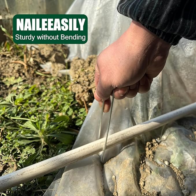 50Pcs 6inch Extra-Long U-Shaped Garden Securing Pegs,Anti-Rust Garden Stake for Dog Fences,Securing Weed Barrier Fabric Netting, Irrigation Hoses, Ground Sheets and Fleece,etc